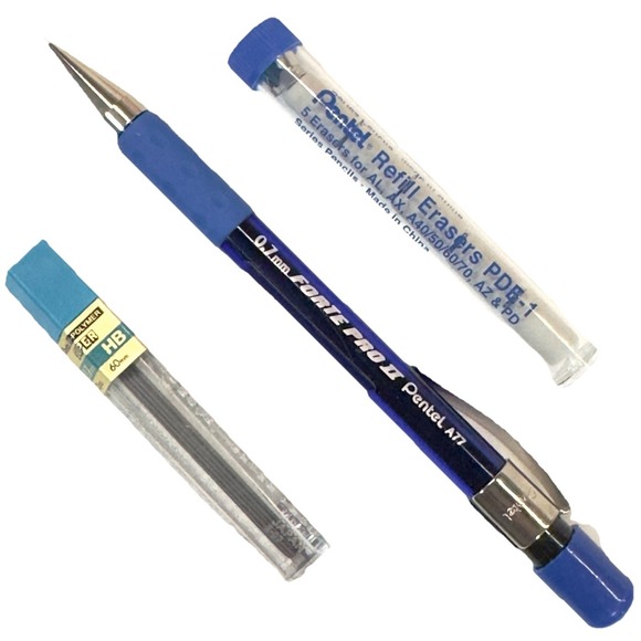 Vtg NEW Pentel Forte PRO II 0.7mm Mechanical Pencil A77 Lead/Eraser Refills Rare - Picture 1 of 5